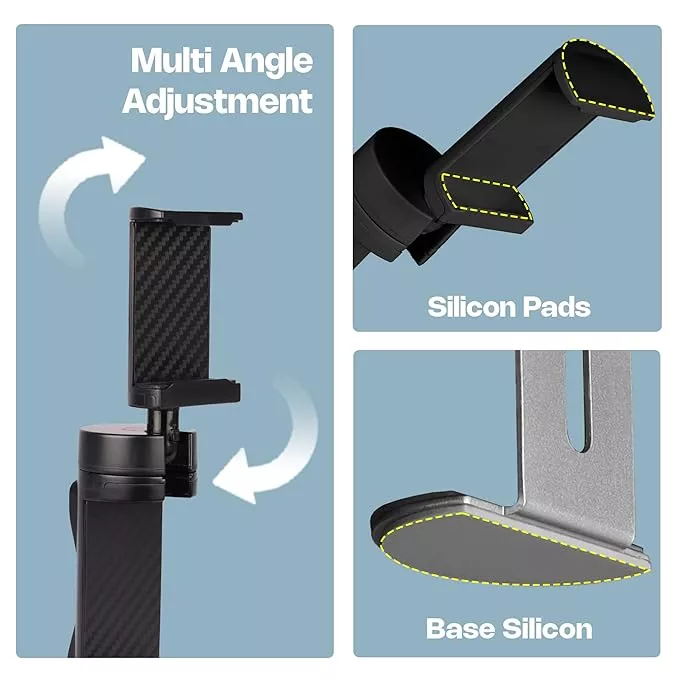 Zebronics Lightweight 360° Rotatable Mobile Holder, Upto 6.9 inches, Multi Angle Adjustment, Universal Clamp, Compact, Foldable, Compatible with Mobile (MS90, Black)