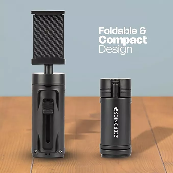 Zebronics Lightweight 360° Rotatable Mobile Holder, Upto 6.9 inches, Multi Angle Adjustment, Universal Clamp, Compact, Foldable, Compatible with Mobile (MS90, Black)