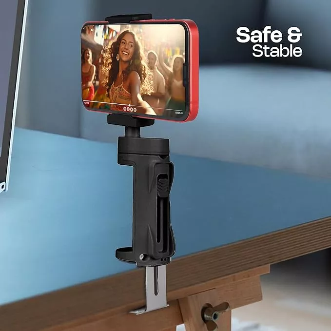 Zebronics Lightweight 360° Rotatable Mobile Holder, Upto 6.9 inches, Multi Angle Adjustment, Universal Clamp, Compact, Foldable, Compatible with Mobile (MS90, Black)