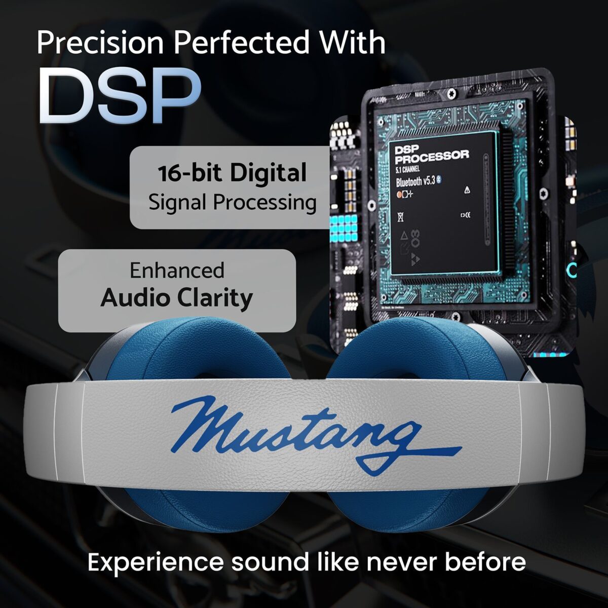 Goboult Mustang Q 70Hrs Battery, ENC Mic, 40mm Drivers, 4EQ Modes, 5.4v Bluetooth & Wired Headset (Blue, On the Ear)