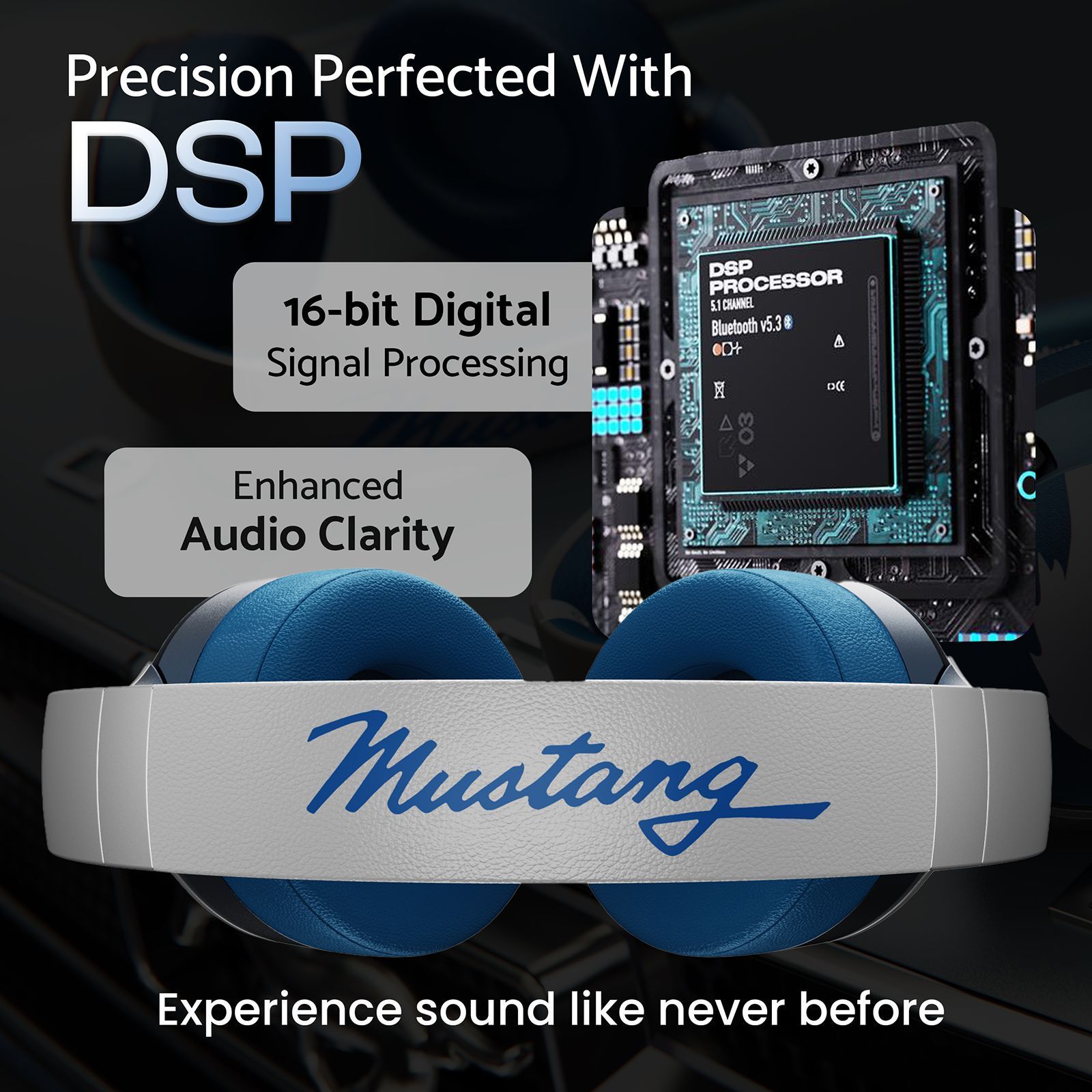 Goboult Mustang Q 70Hrs Battery, ENC Mic, 40mm Drivers, 4EQ Modes, 5.4v Bluetooth & Wired Headset (Blue, On the Ear)